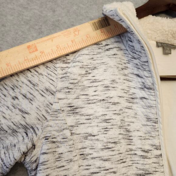 T by Talbots Jacquard Jacket Women's Small White Fleece-Trim Faux Fur Winter - Picture 7 of 13